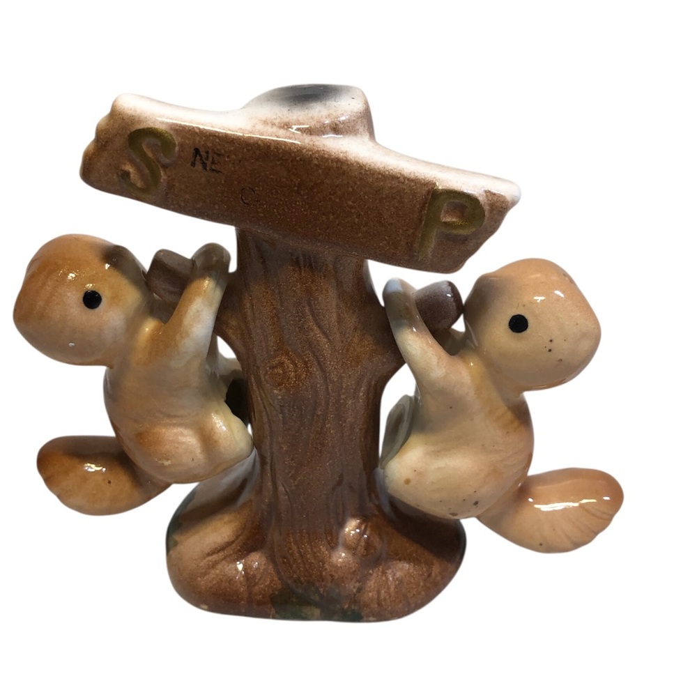 Vintage Baby Squirrel Salt and Pepper Shakers hanging on tree